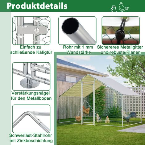 Poulailler métallique avec structure d'escalade, enclos imperméable 3x2 m, toit inclus et vaste zone d'exercice – Volière sécurisée pour poules, lapins et petits animaux. (1/5)