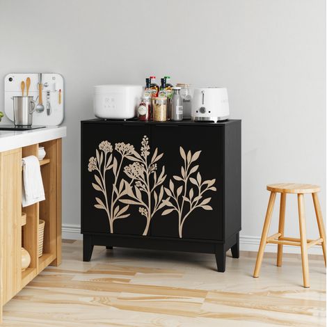 Credenza 80x38x76 cm in MDF nero con contenitore per sala da pranzo moderna FloraGrace (1/5)