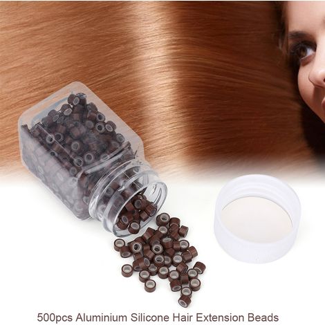 Tubes en aluminium pour tresses avec perles décoratives en silicone, extensions capillaires marron (1/4)