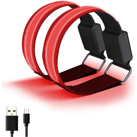 2 Pcs Bracelets LED USB Rechargeables, Bande Réfléchissante Ajustable Lumineuse de Sécurité pour Course à Pied, Cyclisme, Sports Extérieur (1/5)