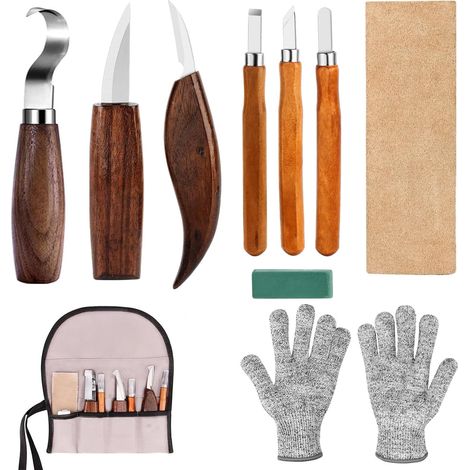 Kit de Sculpture sur Bois, 10 Pièces, Outil de Ciseaux à Bois, DIY, Gants Inclus, Pour L'artisanat, la Sculpture à la Main, la Fabrication Artisanale (1/4)