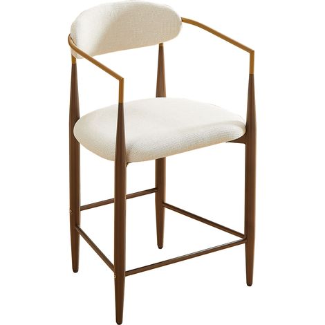 Lot de 2 tabourets de bar avec accoudoirs, en tissu beige, structure marron foncé et dorée (1/5)