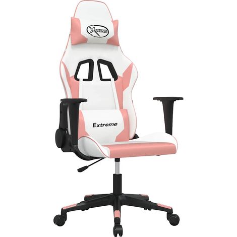 Maison Exclusive - Sedia da Gaming Massaggiante Bianco e Rosa in Similpelle (1/5)