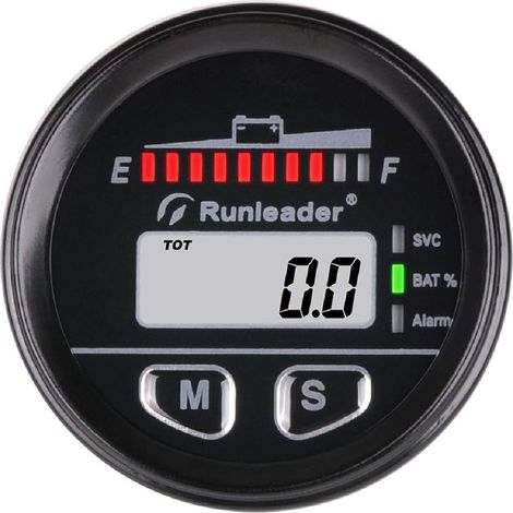 Runleader RL-BI025 Indicateur Batterie Double Affichage Barre LED Voltmètre LCD 12-48V pour Trojan Plomb LiFePO4 AGM Gel Golf Chariot Élévateur (1/5)