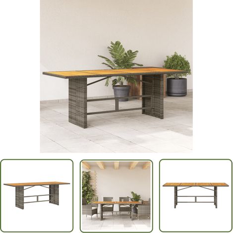 The Living Store Gartentisch mit Akazienholz-Platte Grau 190x80x75cm Poly Rattan - Gartentisch - Esstisch - Outdoortisch - Terrassenmöbel - Gartenmöbel (1/5)