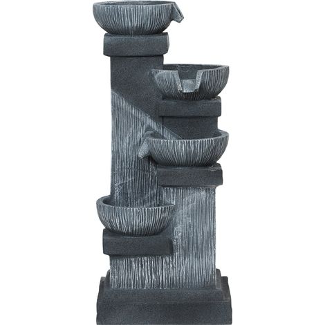 Springbrunnen Outdoor aus Kunstharz vierstöckig Gartenbrunnen mit LED Beleuchtung Pumpe Steinoptik Dekorationsbecken Zimmerbrunnen Wasserspiel für Garten Terrasse 38 x 36 x 85 cm Grau Aosom