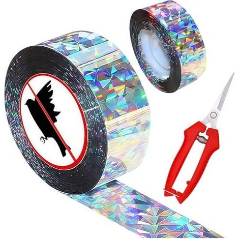 2 Rouleaux Double Face Anti Bande, Ruban Repulsif Oiseaux, Holographique Anti Oiseaux Bande, Inclure Cisailles Jardinage, Anti Pigeon Protection du Jardin, Ferme et Lutte Contre Les Nuisibles (1/5)
