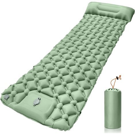 Camping Mattress, Self-Inflating Bed Mat with Pillow and Built-in Foot Pump, Portable and Compact Inflatable Camping Mattress for Tent, Trekking, Beach (Green) (1/5)