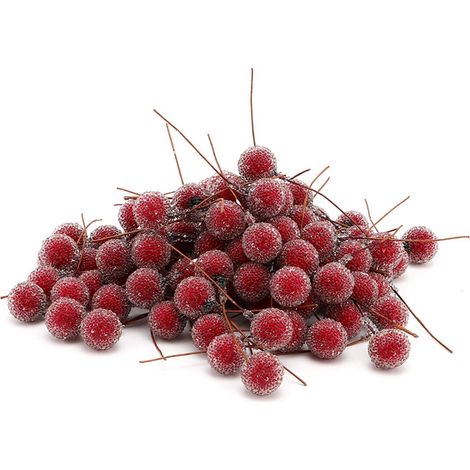 100pcs Baies de Houx Artificielles Givrées, Mini Fruits Décoratifs pour Mariage, Fête et Maison (1/5)