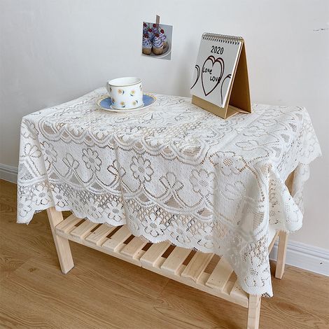 Nappe en Dentelle Blanche 90x90cm, Motif Ajouré Doux et Confortable pour Décoration Maison ou Café