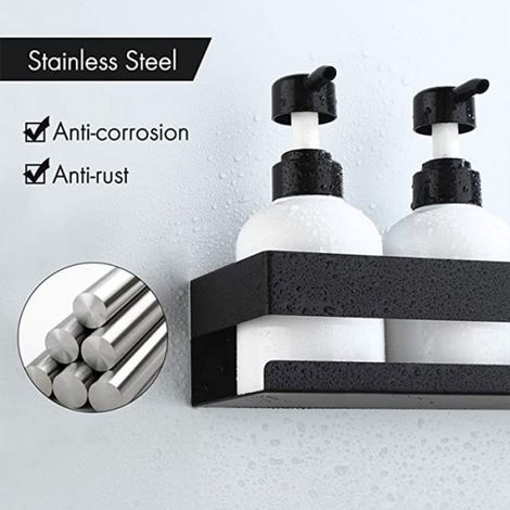 Étagère murale rangement acier inox 304 brossé noir 23×10×8cm fixation adhésif et vis cuisine salle bain (1/5)