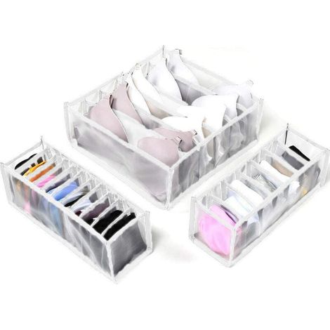 Schubladenteiler für Unterwäsche-Organizer, 3er-Pack mit 6 + 7 + 11 Zellen, faltbarer Schrank, Schubladenfach, Aufbewahrungsboxen (1/4)