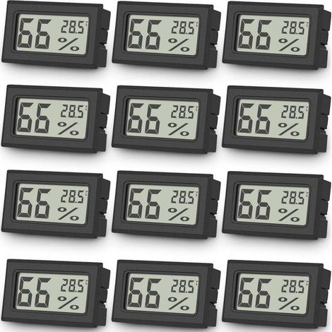 Set of 12 mini thermometers digital indoor - Thermometer indoor - Thermometer of bedroom and moisture - Wide screen LCD ℉/°C - For cars of tighten, home, desk (1/5)