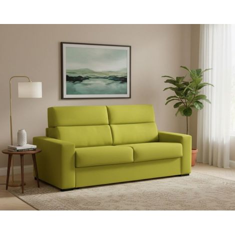 Dmora - Sofá fijo 3 plazas Ozegna, Sofá lineal para salón, acolchado, desenfundable, calidad 100% Made in Italy, 220x95 h100 cm, Verde (1/5)