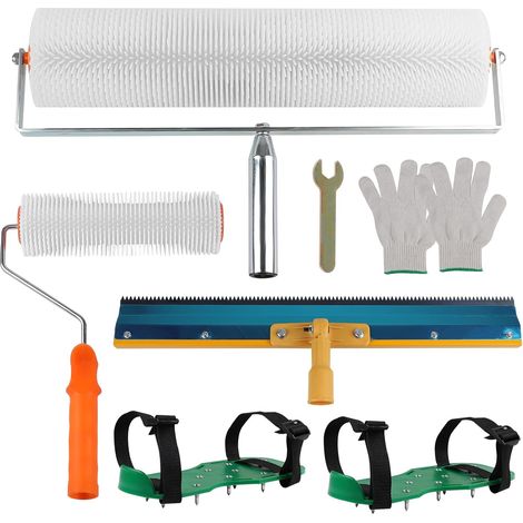 Kit D'outils de Ciment Autonivelant avec Raclette Dentée 56CM, Rouleau Debulleur 50CM, Rouleau à Pointes 23CM, Chaussure a Pointe Ragreage 30MM, Gants de Travail pour Niveler le Sol Composé (1/5)