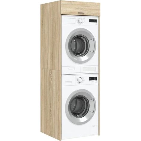 Meuble de Lavage avec Plan de Travail - Armoire de Rangement pour Machine à Laver 67,5 x 68 x 200 cm, Colonne Buanderie Moderne avec Étagères et Porte, Blanc (1/5)