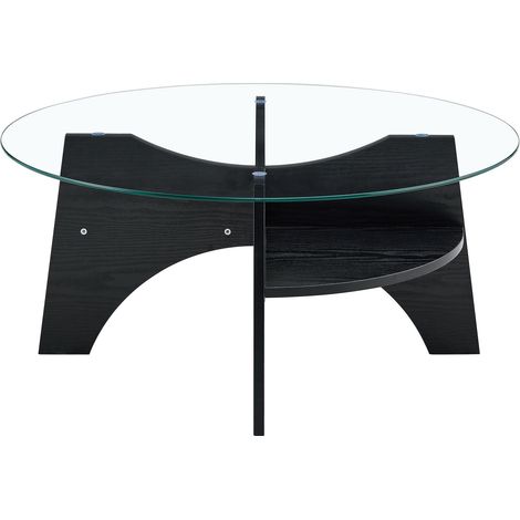 Tavolino rotondo moderno in vetro di sicurezza Ø 80 cm con struttura in MDF nero (1/5)
