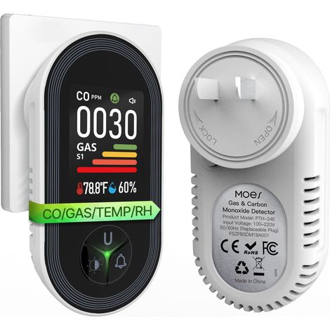 Détecteur de monoxyde de carbone, de gaz combustibles, de température et d'humidité, avec affichage en temps réel de la température et de l'humidité (1/5)