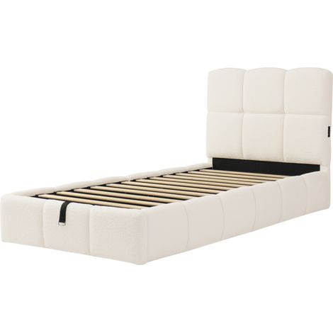 Letto contenitore bambino 90 x 200 cm in bouclé beige con rete, testiera e USB (1/5)