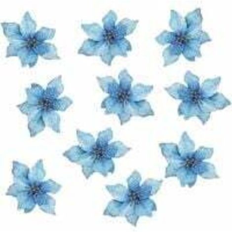 Fleurs artificielles de Noël, fleurs de mariage, fleurs de Noël, décorations scintillantes pour sapin de Noël (10 pièces) (Bleu) (1/2)