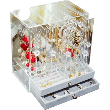 Boîte de Rangement Bijoux Acrylique Transparent Modèle 502 5 Tiroirs Anti-poussière avec 2 Boîtes en Velours pour Boucles d'Oreilles (1/4)