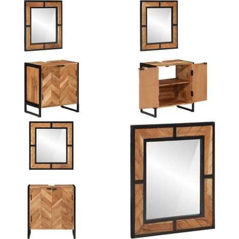 Ensemble de meubles salle de bain 2 pcs fer et bois d'acacia - Armoire lavabo - Miroir salle de bain (1/5)
