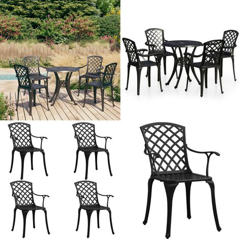 Set da Bistrot 5 pz in Alluminio Pressofuso Nero - Sedie da giardino - Tavolo da esterno