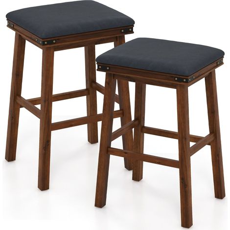 2PCS 76cm Bar Stools PU Leather Padded Upholstered Counter Height Chair Backless