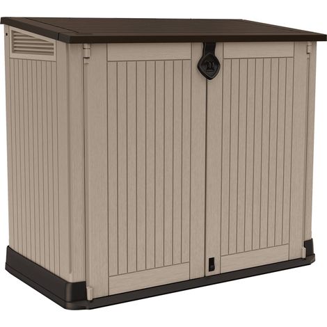 Dmora - Gartenschrank Briantino, Gartenmöbel, Mehrzweck-Gartenschrank, Container für Balkon oder Garage, 132x72 h114 cm, Beige