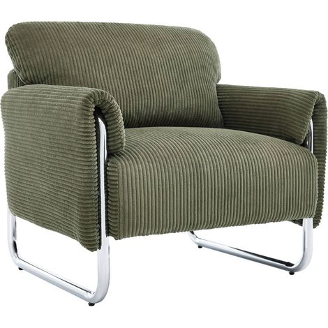 sweeek - Vintage-Sessel mit Cordbezug und verchromtem Gestell, Cord, Khaki