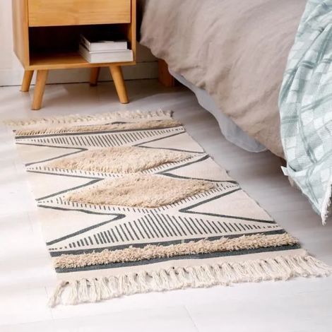 Tapis Couloir - Boho - Beige - Coton - Lavable en Machine - 60x90cm (1/4)