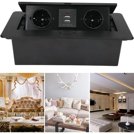 Multiprise escamotable à montée lente pour une utilisation multimédia intégrée sur bureau, AC250V 16A, double norme européenne + double ports USB. (1/5)