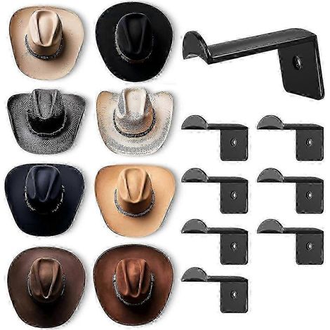 Crochets muraux de 7 cm (2,8 pouces) compatibles - (Lot de 8) Porte-chapeaux de cowboy, porte-casquettes, organisateur compatible avec les casquettes de baseball, Wes (1/4)