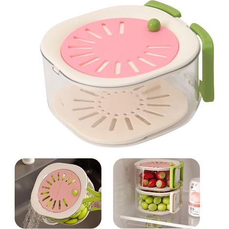 Égouttoir 2 en 1 avec poignées pliables et bandes d'égouttage fines. Ce séchoir multifonctionnel sert également de bol de conservation pour la cuisine. Idéal pour laver les fruits et légumes. Disponib (1/3)
