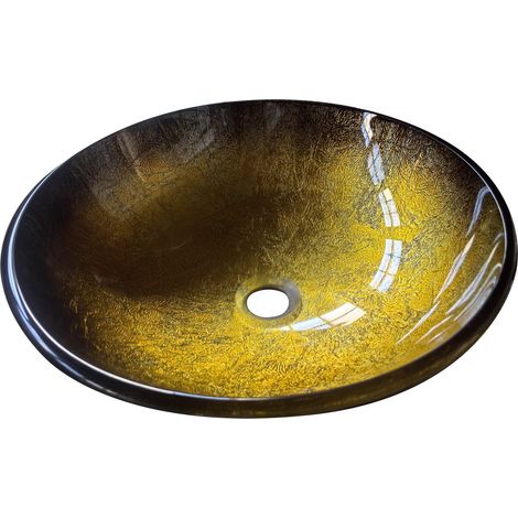 Waschbecken Glas rund gold Penia 42x42x14 cm (1/3)