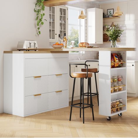 Tavolo alto estensibile 128-203x39x90 cm in MDF bianco, 6 cassetti – MEUBLIV (1/5)