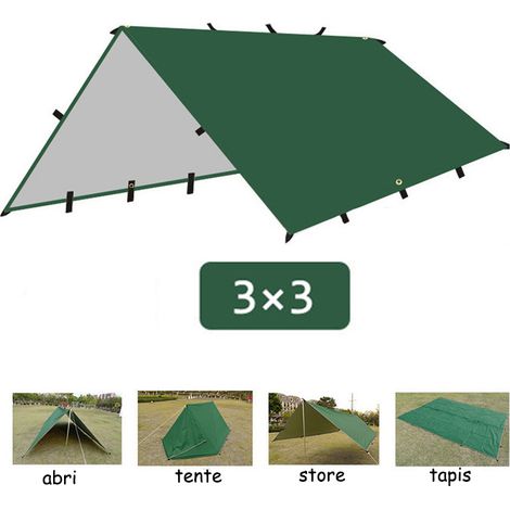 Barnum, toldo multifuncional con 19 puntos de suspensión, toldo de cuatro esquinas con revestimiento plateado, resistente a desgarros, a la lluvia y al sol, tienda de campaña al por mayor (3x3 m) (1/4)