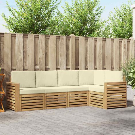 vidaXL Outdoor-Sofagarnitur 5 pcs Weiß und Creme 251 x 132,5 x 73 cm (1/5)