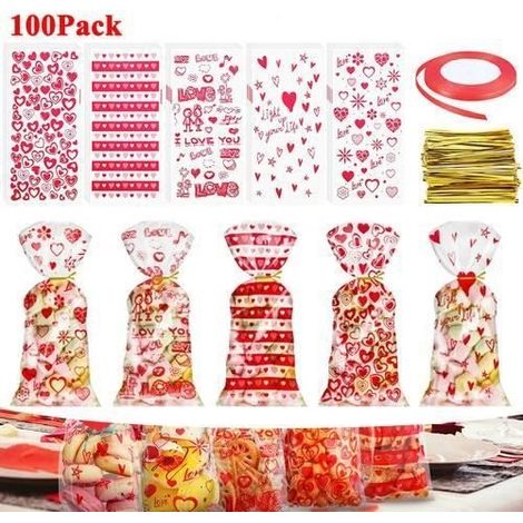 100PCS Sacs à friandises pour mariage Cellophane plastique Goodie Sacs de bonbons pour cadeaux (1/3)