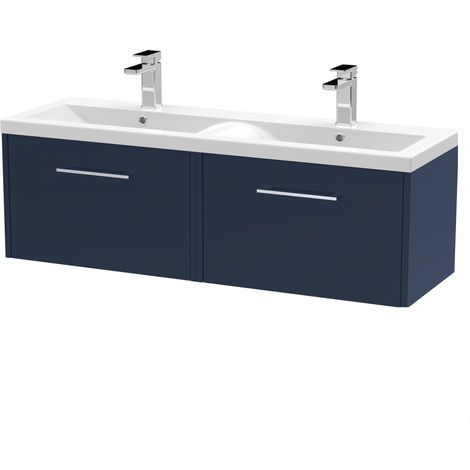 Winshill Contemporary 2 Drawer Wall Hung Vanity Unit with Double Basin, Dark Blue, 1200mm