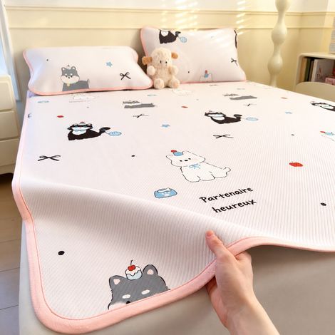 Parure de lit rafraîchissante en soie glacée 180x200 cm avec 2 taies Joyeux Compagnons 180cm 200cm réf 6270 300 g – Livraison gratuite