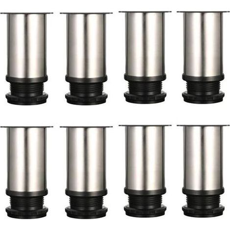 Lot de 8 Pieds de meubles, réglables Pied pieds de meubles - Chrome Métal - Hauteur réglable (Total: 80-95mm) (1/4)