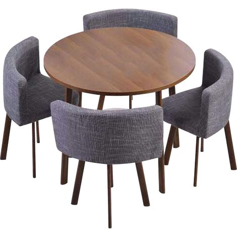 Table ronde et chaises Riga Chêne Foncé et Tissu Gris (1/3)