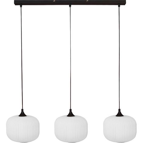 Lampadario 3 abat-jour L. 99 x H. 128 cm in Metallo e Vetro Nero e Bianco - GLENORA
