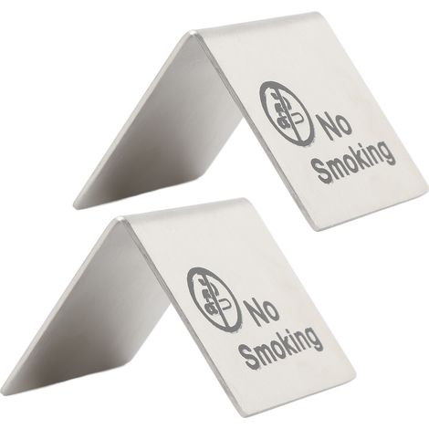 Lot de 2 panneaux de table/panneaux de table « Interdiction de fumer » en acier inoxydable, double face, pour hôtels, restaurants et bureaux. (1/5)