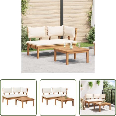 vidaXL Gartenmöbel - Gartenbank und Tischset 2 pcs Creme und Braun Massivholz Teak (1/5)