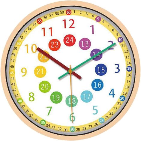 Horloge murale pour enfants de 25 cm (10 pouces) – Horloge décorative colorée, silencieuse (sans tic-tac) et fonctionnant sur piles, idéale pour une chambre d'enfant, une salle de classe ou la décorat (1/2)