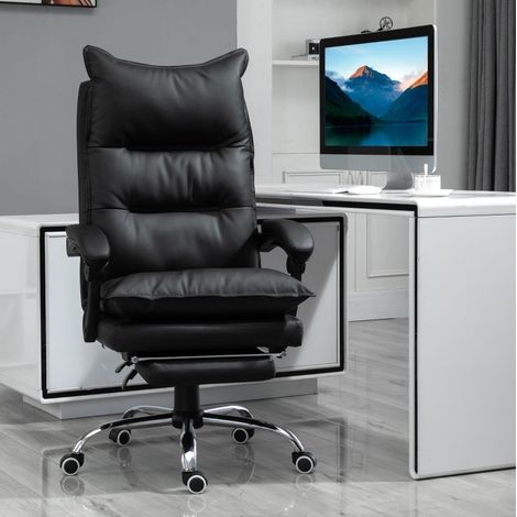 Chaise de bureau 66x72x122-130 cm noire en cuir synthétique avec repose-pieds et dossier inclinable (1/5)