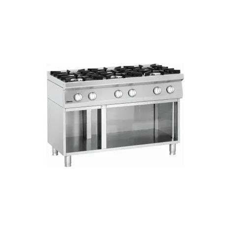 Fourneau inox à gaz 6 feux, sur support ouvert, 44 100 W, GAZ