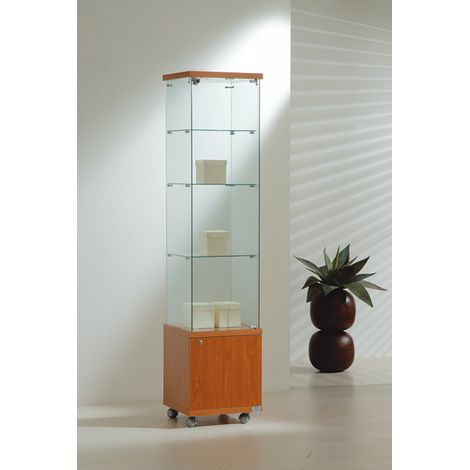 Vetrina Cristalli Temperati con Mobile e Faretti 40x40x181cm LL OF4/18LM Made in Italy Colore Ciliegio (1/5)